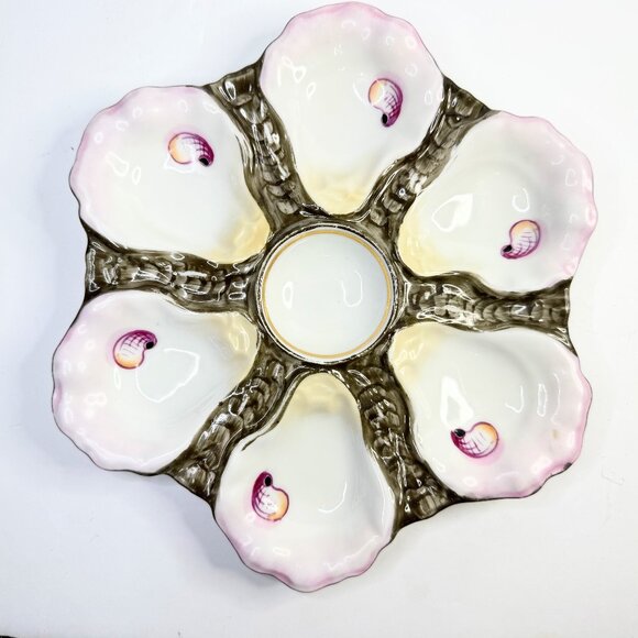 Antique French Oyster Plate Pink Shell Motif 9